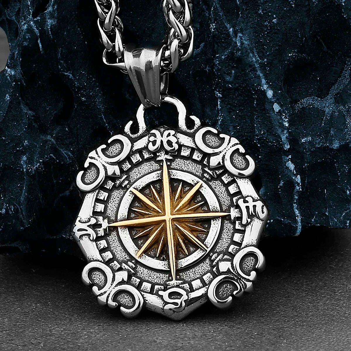 KIMLUD, Domineering Xinghai Compass Street Hip-hop Pendant Men and Women Fashion Charm Creative Stainless Steel Pendant Necklace Gift, KIMLUD Womens Clothes