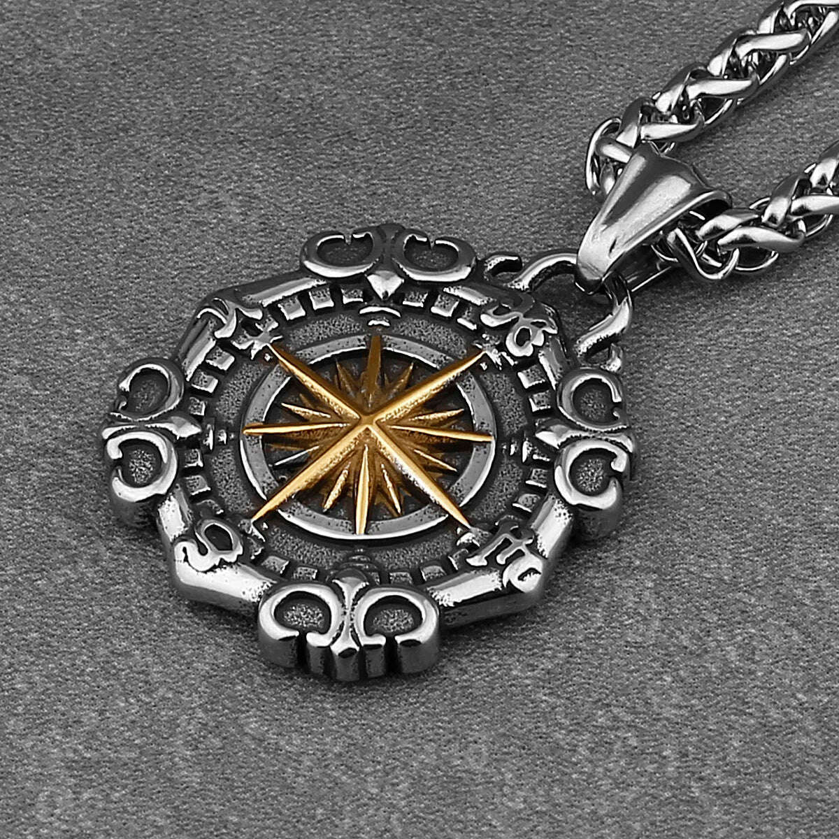 KIMLUD, Domineering Xinghai Compass Street Hip-hop Pendant Men and Women Fashion Charm Creative Stainless Steel Pendant Necklace Gift, KIMLUD Womens Clothes