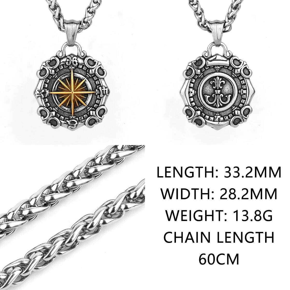 KIMLUD, Domineering Xinghai Compass Street Hip-hop Pendant Men and Women Fashion Charm Creative Stainless Steel Pendant Necklace Gift, KIMLUD Womens Clothes