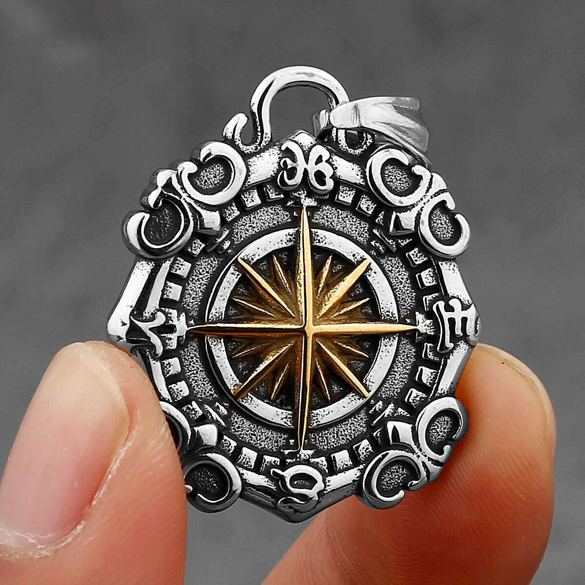 KIMLUD, Domineering Xinghai Compass Street Hip-hop Pendant Men and Women Fashion Charm Creative Stainless Steel Pendant Necklace Gift, chainless, KIMLUD APPAREL - Womens Clothes