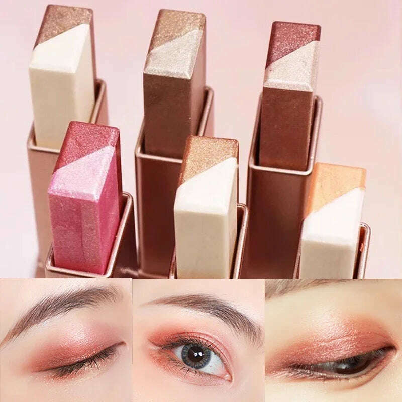 Double Color Glitter Eye Shadow Stick Pencil Eyeshadow Makeup Waterproof Bicolor Shimmer Lazy Cosmetics Beauty Makeup Tool - KIMLUD