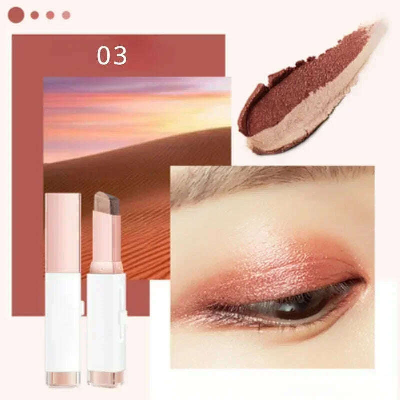 Double Color Glitter Eye Shadow Stick Pencil Eyeshadow Makeup Waterproof Bicolor Shimmer Lazy Cosmetics Beauty Makeup Tool - KIMLUD