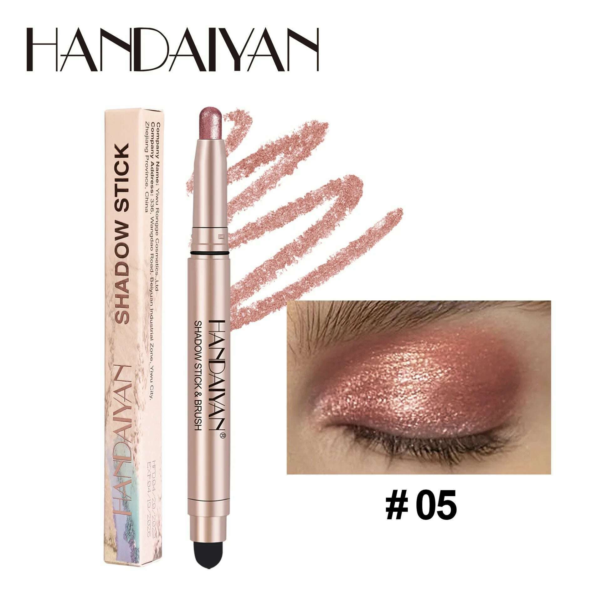 Double-head Eyeshadow Stick Diamond Shimmer Highlighter Pencil Pearl Pigment Long Lasting Cream Eye Shadow Matte Brush Pen - KIMLUD