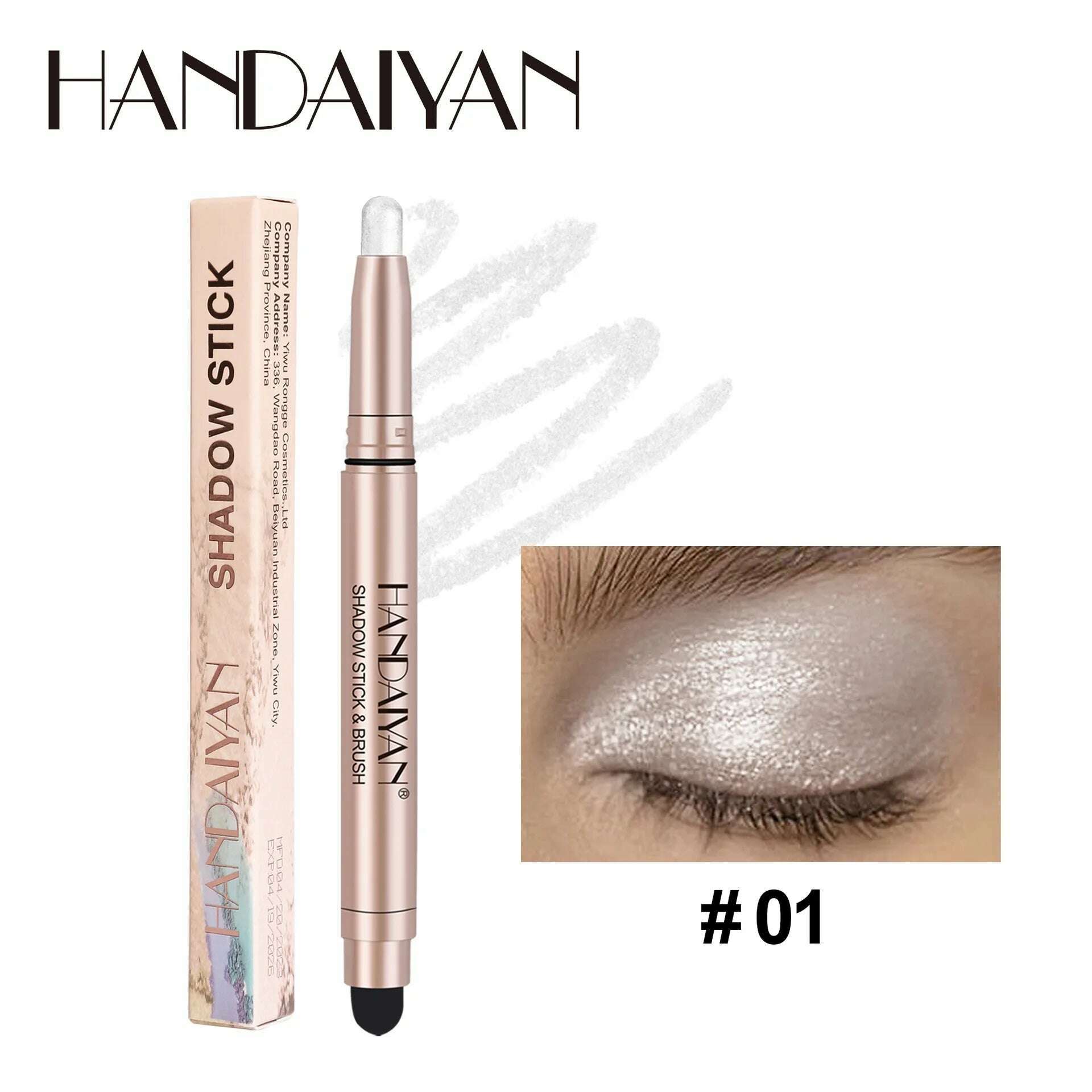 Double-head Eyeshadow Stick Diamond Shimmer Highlighter Pencil Pearl Pigment Long Lasting Cream Eye Shadow Matte Brush Pen - KIMLUD