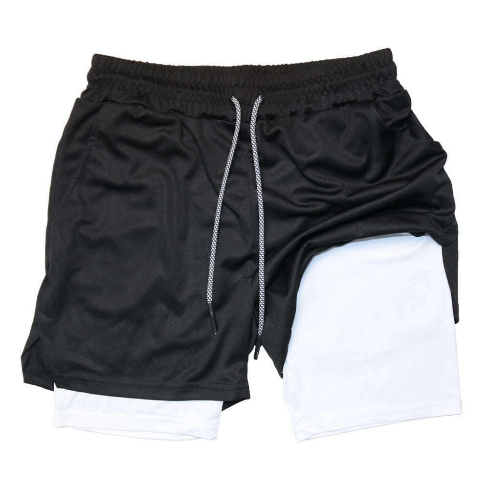 KIMLUD, Double Layer Quick Dry Fitness Training Shorts for Men 2-in-1 Sports Jogging Gym Workout Summer Casual Shorts, blackwhite / L, KIMLUD APPAREL - Womens Clothes