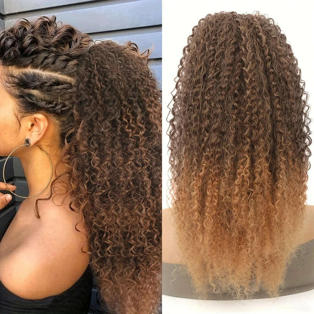 Drawstring Curly Ponytail Extension for African Women Afro Kinky Curly Hair Pieces Synthetic Heat Resistant - KIMLUD