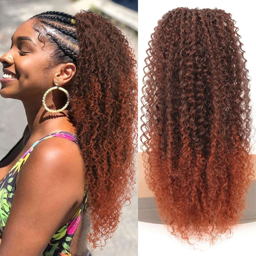 KIMLUD, Drawstring Curly Ponytail Extension for African Women Afro Kinky Curly Hair Pieces Synthetic Heat Resistant, SW309 1 / CHINA / 20inches, KIMLUD APPAREL - Womens Clothes