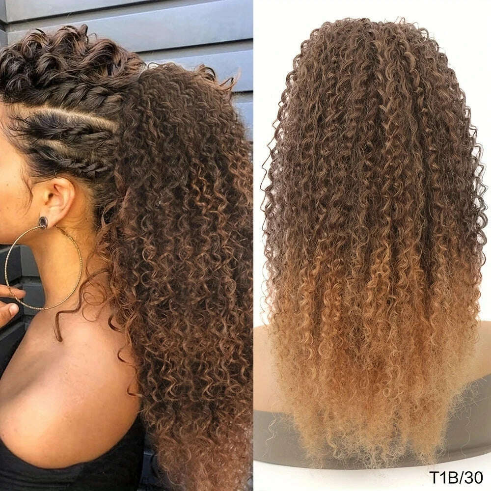 KIMLUD, Drawstring Curly Ponytail Extension for African Women Afro Kinky Curly Hair Pieces Synthetic Heat Resistant, SW309 3 / CHINA / 20inches, KIMLUD APPAREL - Womens Clothes