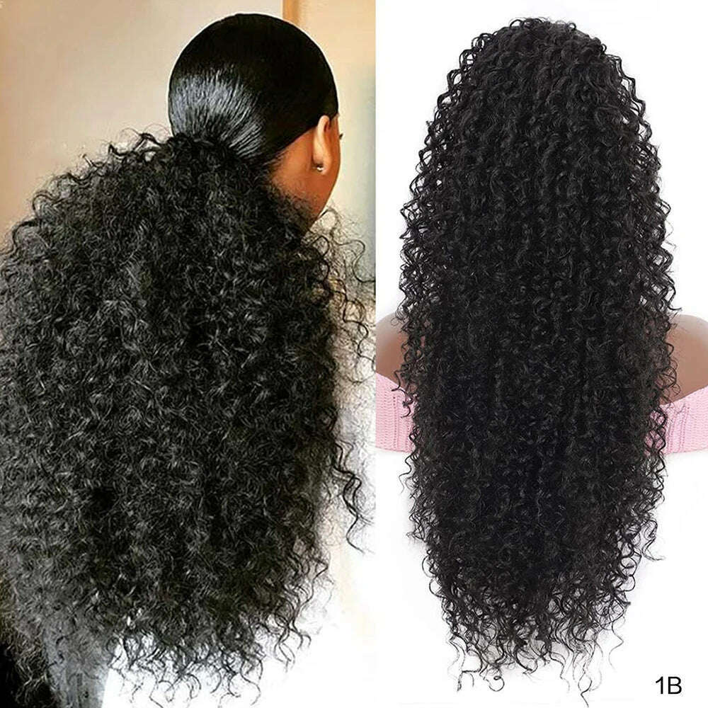 KIMLUD, Drawstring Curly Ponytail Extension for African Women Afro Kinky Curly Hair Pieces Synthetic Heat Resistant, SW309 / CHINA / 20inches, KIMLUD APPAREL - Womens Clothes