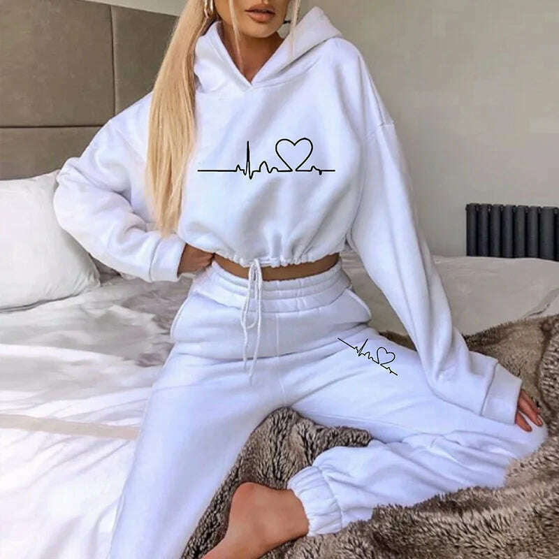 KIMLUD, Drawstring Women Hoodies Outfits  Fashion Loose Womens 2 Piece Suit Home Gym Tracksuit New Casual Solid Color Women Pants Set, White / L, KIMLUD APPAREL - Womens Clothes