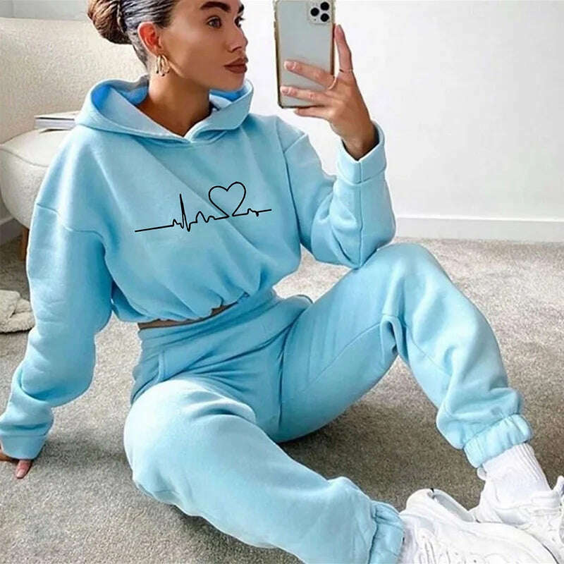 KIMLUD, Drawstring Women Hoodies Outfits  Fashion Loose Womens 2 Piece Suit Home Gym Tracksuit New Casual Solid Color Women Pants Set, Blue / 2XL, KIMLUD APPAREL - Womens Clothes