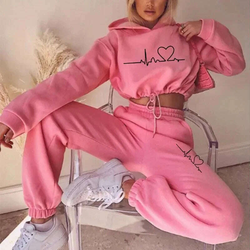 KIMLUD, Drawstring Women Hoodies Outfits  Fashion Loose Womens 2 Piece Suit Home Gym Tracksuit New Casual Solid Color Women Pants Set, Pink / M, KIMLUD APPAREL - Womens Clothes