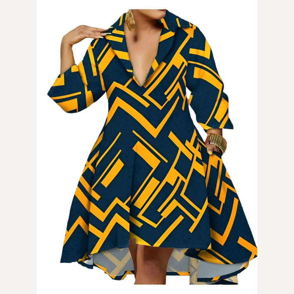 KIMLUD, Dress for Women 2023 NEW Casual Plus Size Abstract Print Flowy Shirt Dress Vestidos De Mujer Elegant Boho Mini Robe Female, LPU4534C / L, KIMLUD APPAREL - Womens Clothes