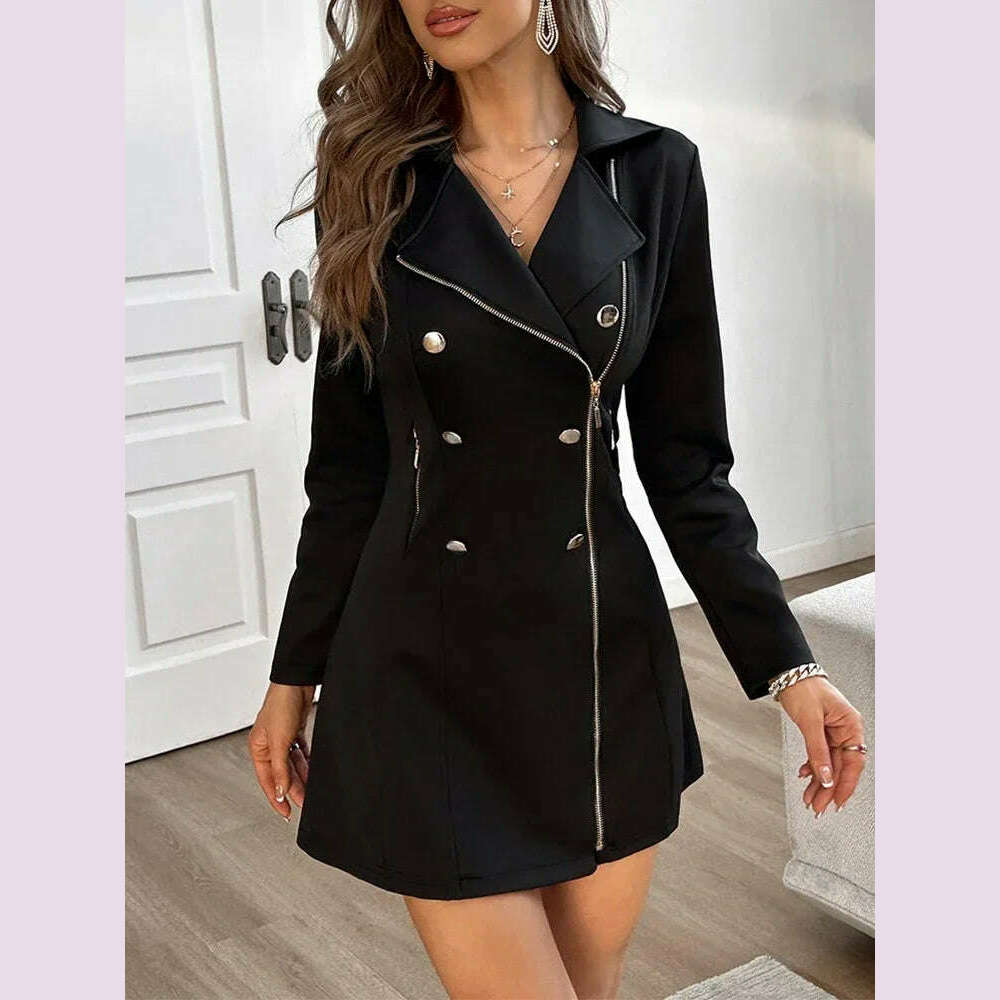 KIMLUD, Dresses For Women Buttoned Zipper Pocket Design Notched Collar Blazer Dress Vestidos De Mujer Casual Elegant Mini Robe Female, LZC11666 / M, KIMLUD APPAREL - Womens Clothes