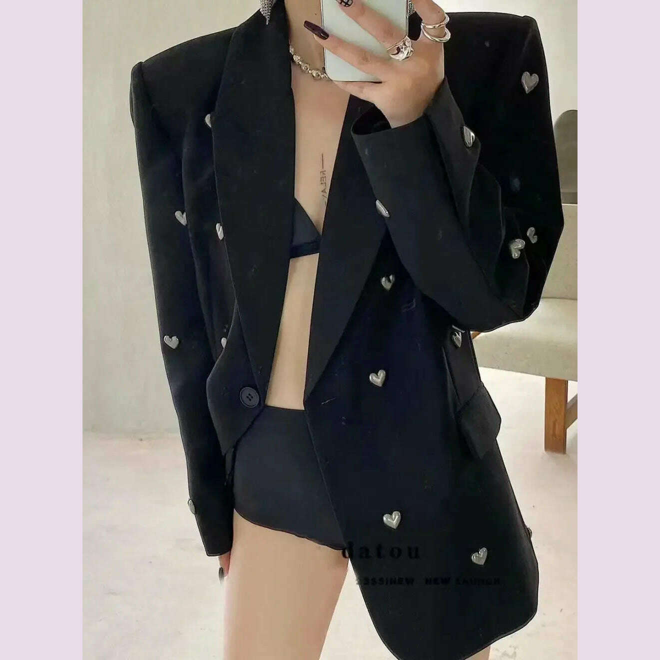 KIMLUD, Dull Black Fashionable Western-style Heart-shaped Jacket 2024 Autumn New Suit Jacket Blazer For Men Women, KIMLUD Womens Clothes