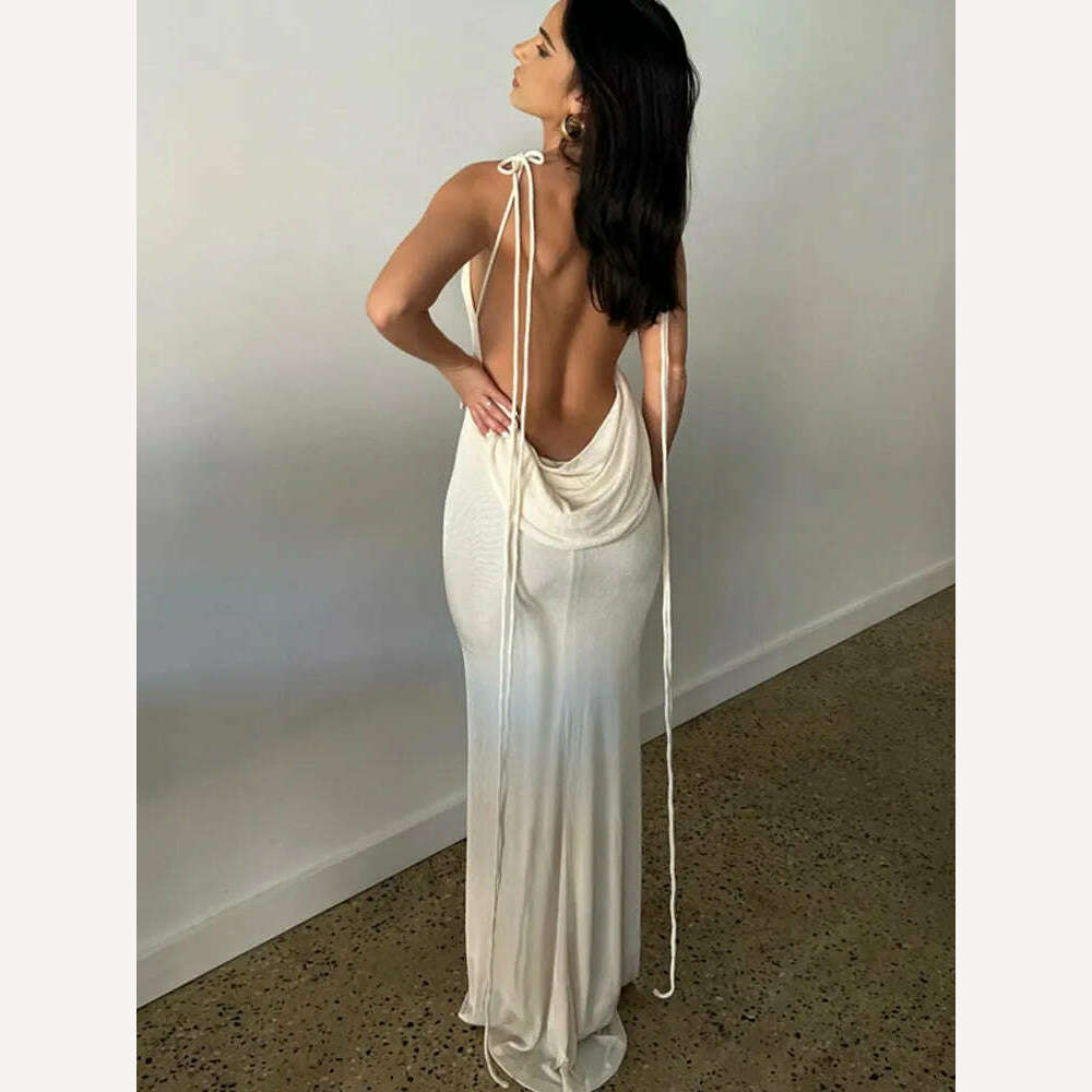 KIMLUD, Dulzura Lace Up Backless Maxi Dress For Women Sexy Solid Long Dress 2023 Summer Party Club Evening Outfits Wholesale Items, KIMLUD Womens Clothes