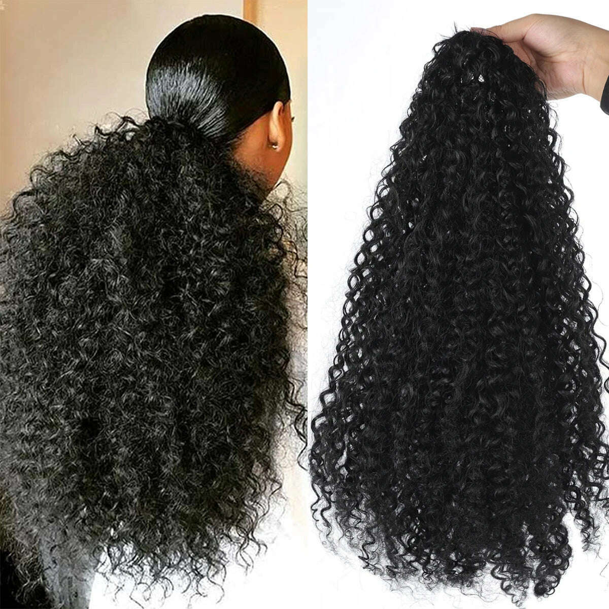 DUTRIEUX Drawstring Ponytail Deep Curly Synthetic Clip Ponytail Extension Protective Afro Kinky Curly Hair Pieces for Women - KIMLUD