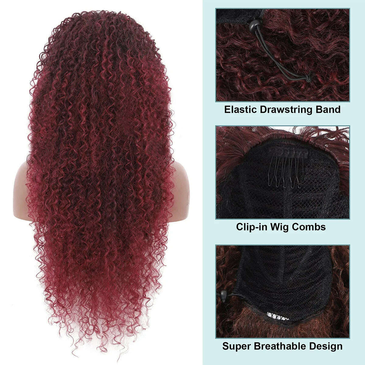 DUTRIEUX Drawstring Ponytail Deep Curly Synthetic Clip Ponytail Extension Protective Afro Kinky Curly Hair Pieces for Women - KIMLUD