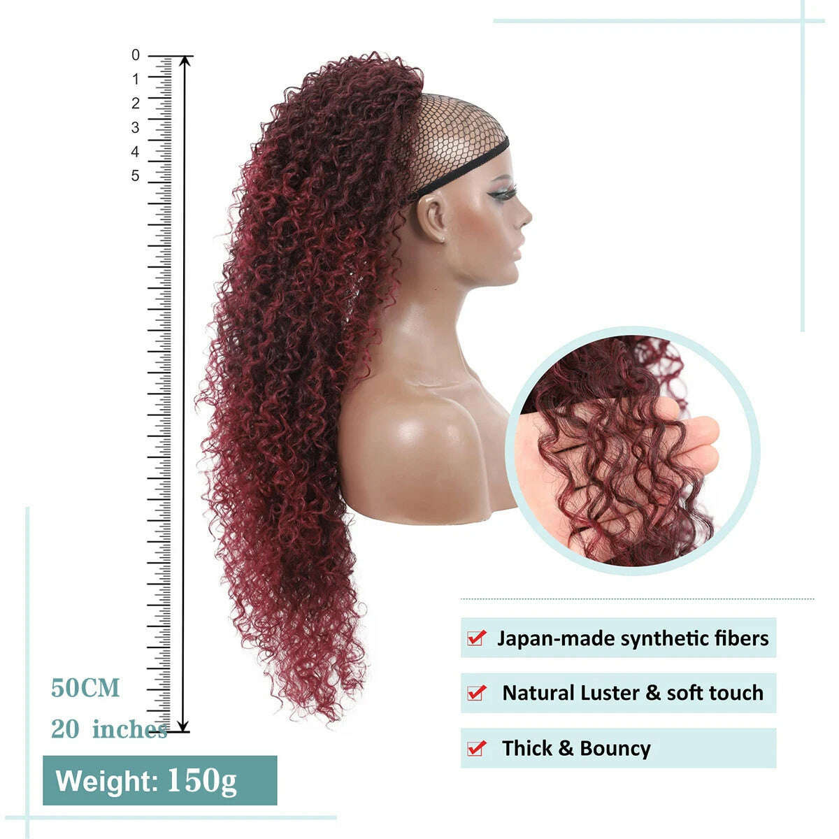 DUTRIEUX Drawstring Ponytail Deep Curly Synthetic Clip Ponytail Extension Protective Afro Kinky Curly Hair Pieces for Women - KIMLUD