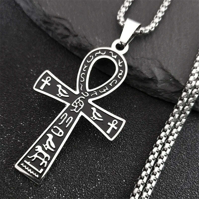 KIMLUD, Egyptian Ankh Cross Key Of Life Necklaces for Women/Men Stainless Steel Mythology Chain Necklace Jewelry bijoux homme N3456S02, KIMLUD Womens Clothes