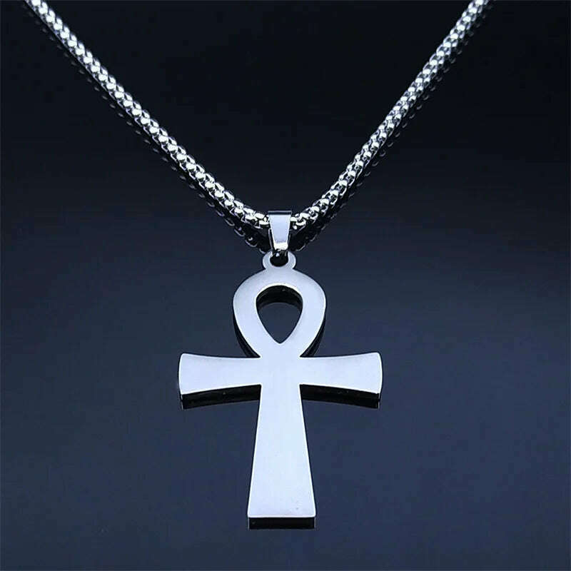 Egyptian Ankh Cross Key Of Life Necklaces for Women/Men Stainless Steel Mythology Chain Necklace Jewelry bijoux homme N3456S02 - KIMLUD