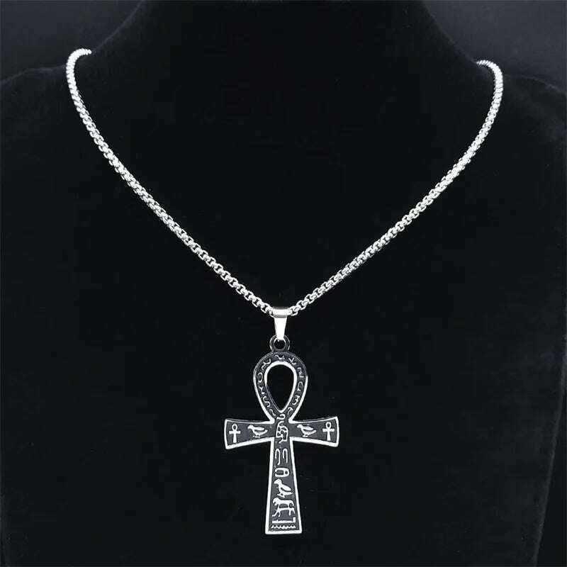 KIMLUD, Egyptian Ankh Cross Key Of Life Necklaces for Women/Men Stainless Steel Mythology Chain Necklace Jewelry bijoux homme N3456S02, KIMLUD Womens Clothes