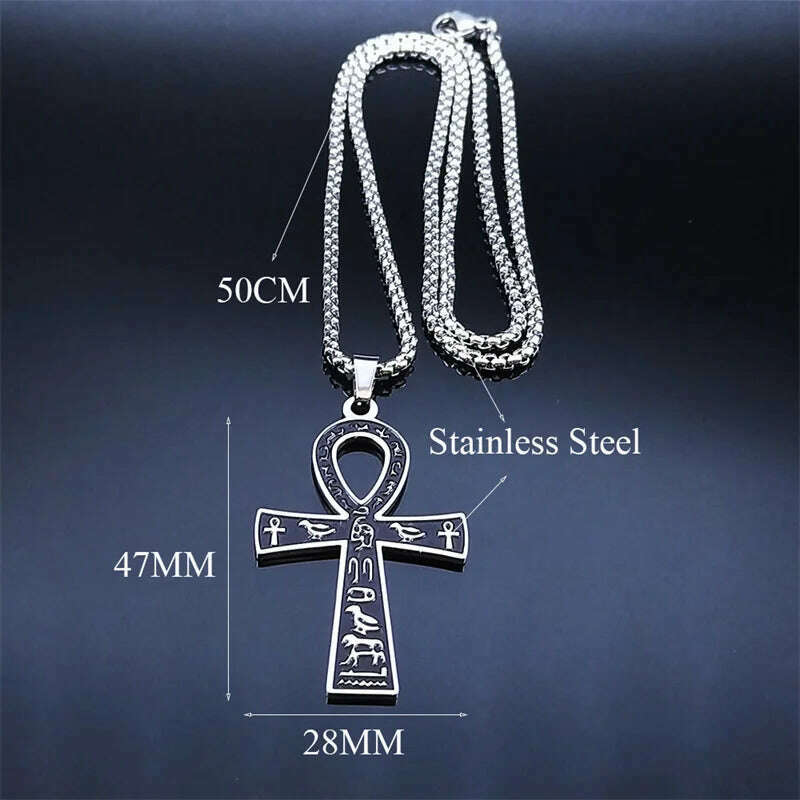 KIMLUD, Egyptian Ankh Cross Key Of Life Necklaces for Women/Men Stainless Steel Mythology Chain Necklace Jewelry bijoux homme N3456S02, KIMLUD Womens Clothes