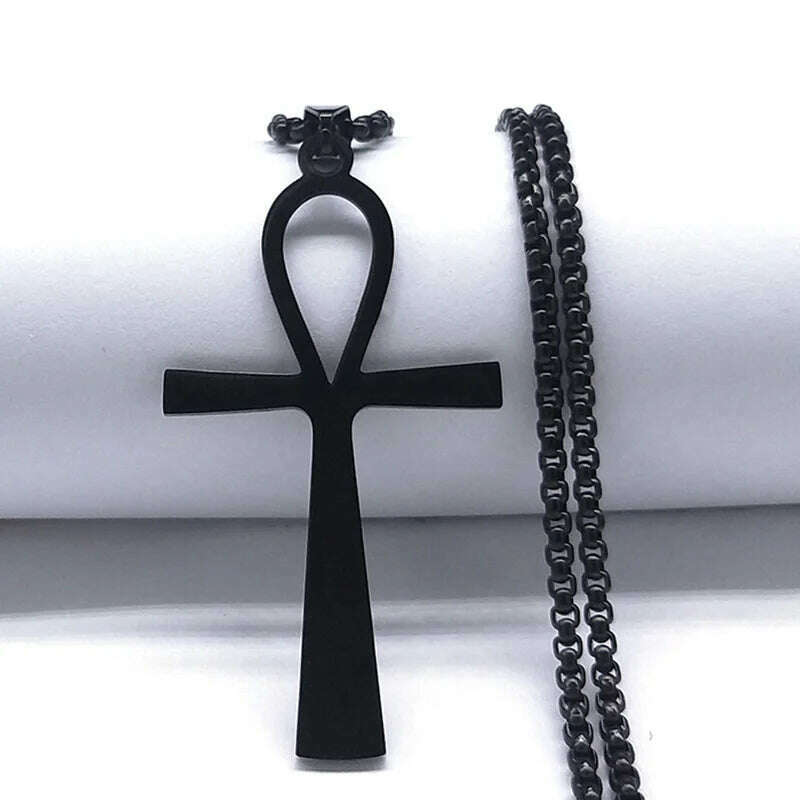 KIMLUD, Egyptian Ankh Cross Key Of Life Necklaces for Women/Men Stainless Steel Mythology Chain Necklace Jewelry bijoux homme N3456S02, D 60cm Box BK, KIMLUD APPAREL - Womens Clothes