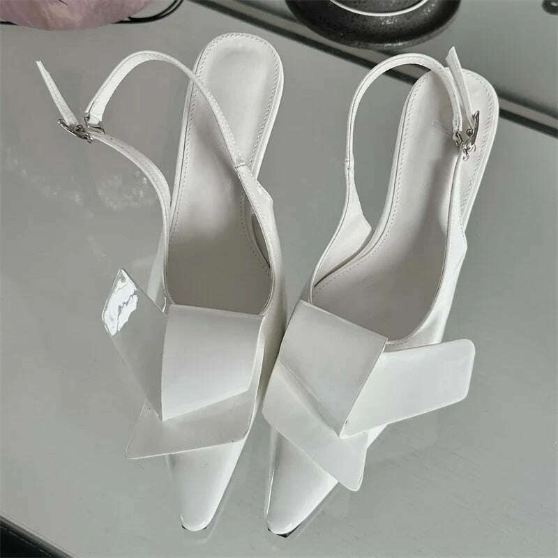 KIMLUD, Eilyken 2024 New Design Splicing Rivet Buckle Strap Women Pumps Thin High Heels Pointed Toe Stripper Elegant Party Shoes, White / 35, KIMLUD APPAREL - Womens Clothes