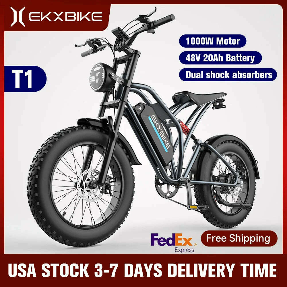 KIMLUD, EKX T1 Electric Bike 20‘’*4.0 Fat Tires 1000W Motor 48V20AH Lithium Battery Road Electric Bicycle For Adults Mountain E-Bike MTB, KIMLUD Womens Clothes