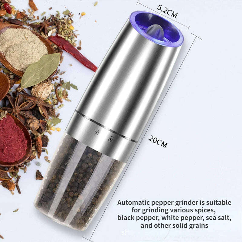 KIMLUD, Electric Automatic Mill Spice Salt and Pepper Grinder Gravity LED Light Adjustable Coarseness Kitchen Steak Tool Sets, KIMLUD Womens Clothes