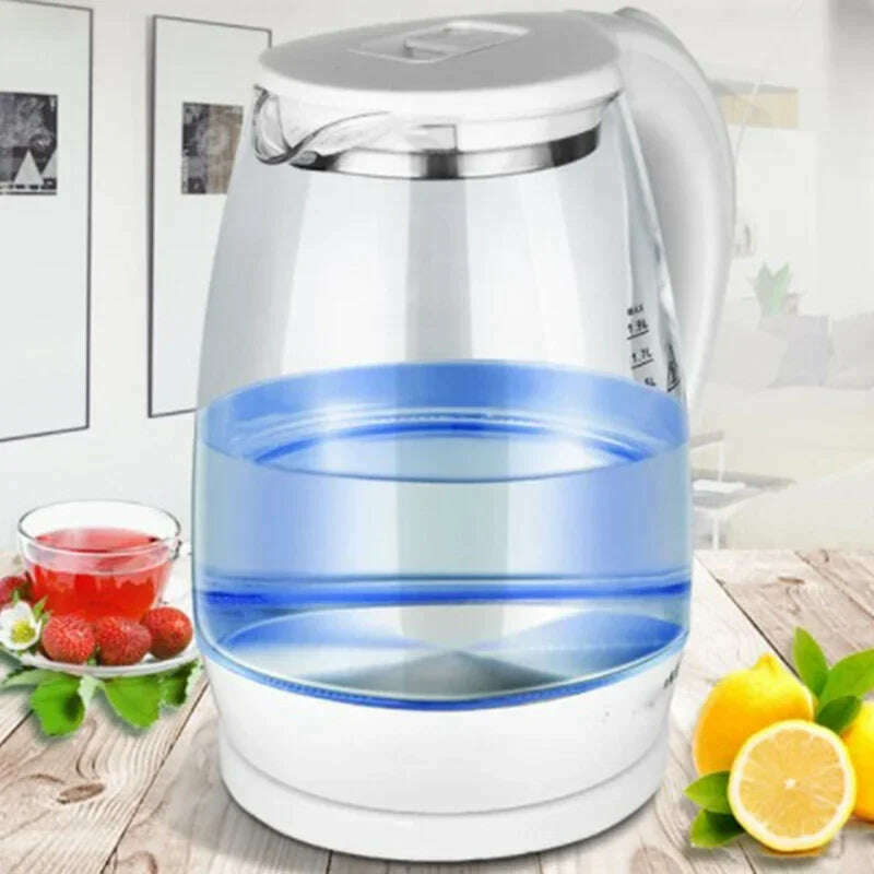 KIMLUD, Electric Kettle Teapot Quick Heating Hot Water Boiling Tea Pot Glass Blue Light Heating Kettles Auto-Power Off Boiler, White / us, KIMLUD APPAREL - Womens Clothes