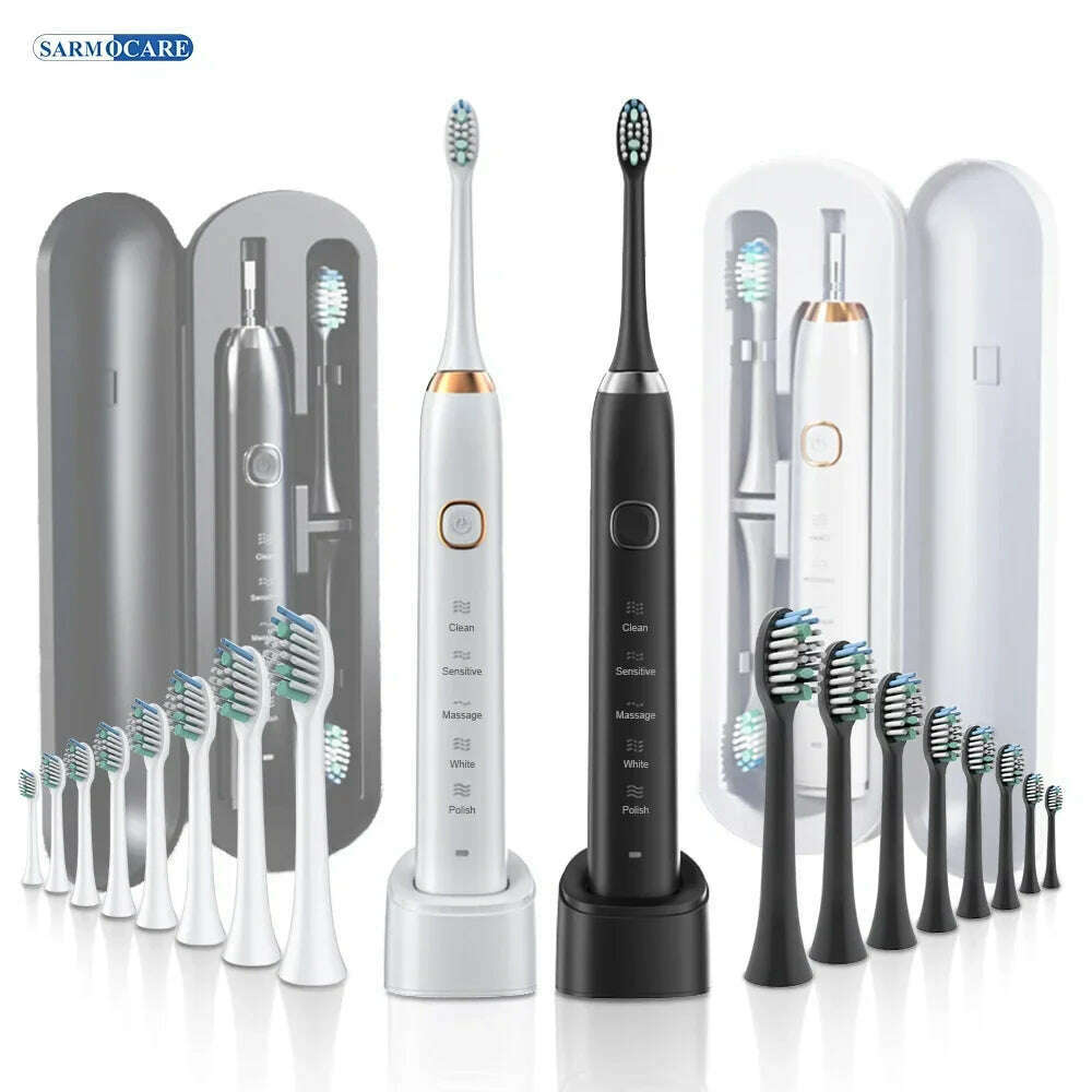 Electric Sonic Toothbrush Adult Rechargeable Smart Ultrasonic Dental Teeth Whitening 8 Brush Heads Tooth Brush - KIMLUD