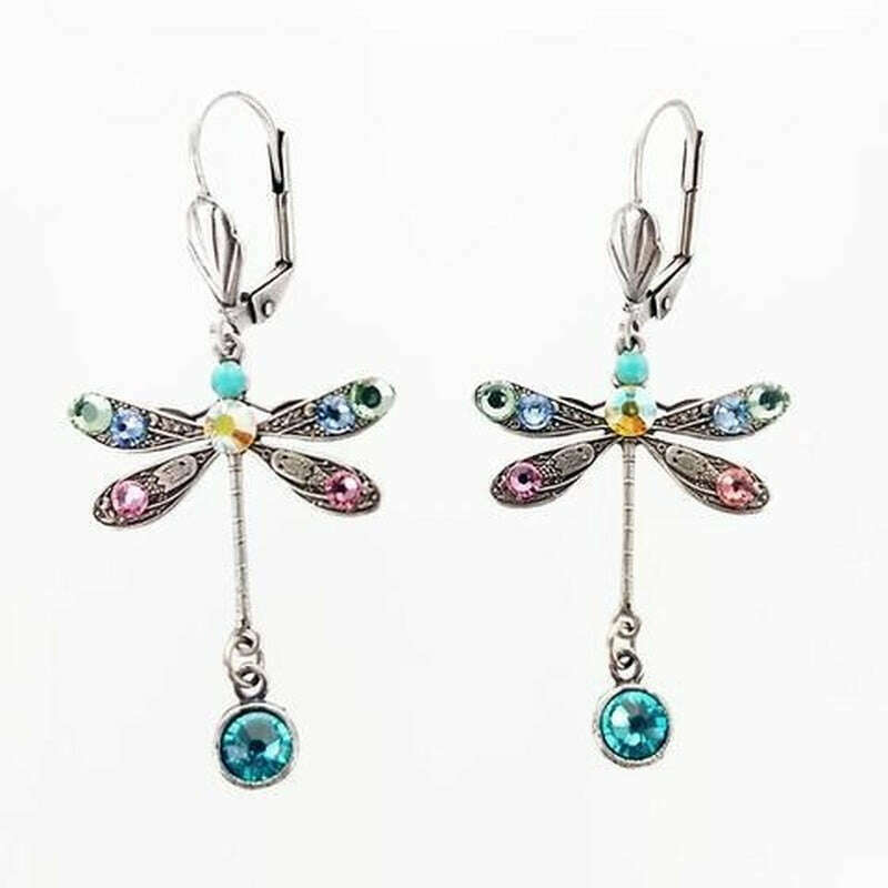 KIMLUD, Elegant Personalized Carved Dragonfly Earrings Seven colored gems Hook Drop Earrings Wedding Engagement Earrings for women, KIMLUD Womens Clothes