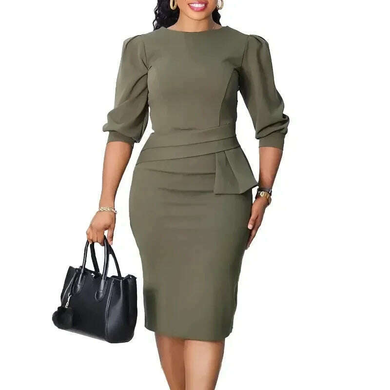 Elegant Slim dresses for church women O Neck Half Sleeves Peplum Classy Modest Female Office Ladies Classy Gowns Occasion Summer - KIMLUD