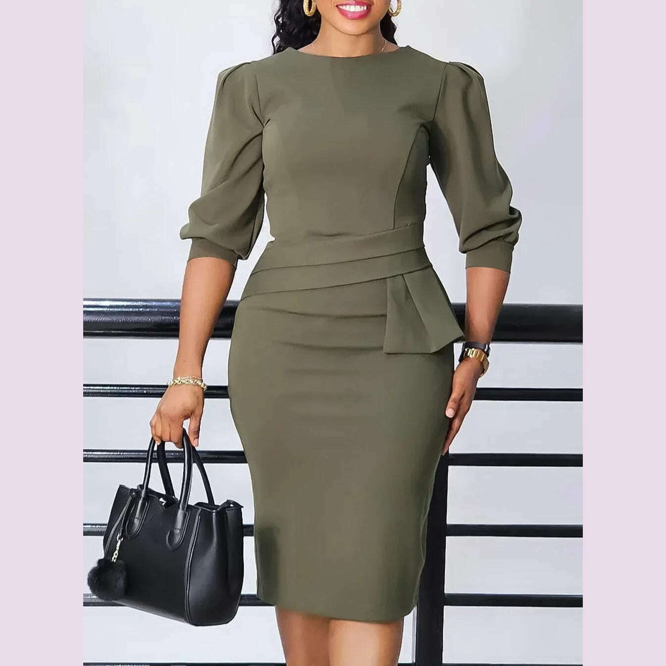 KIMLUD, Elegant Slim dresses for church women O Neck Half Sleeves Peplum Classy Modest Female Office Ladies Classy Gowns Occasion Summer, KIMLUD Womens Clothes