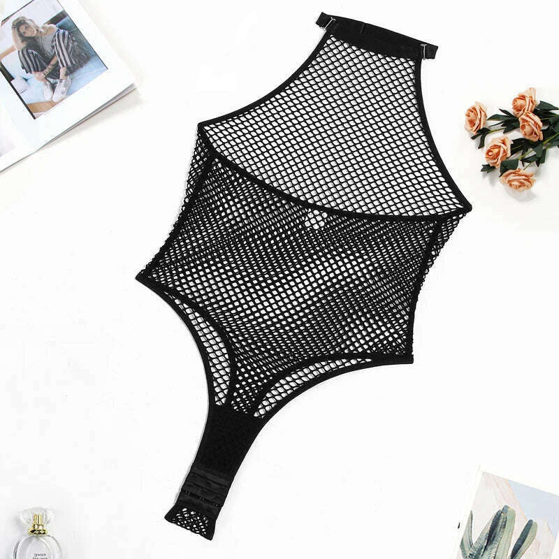 KIMLUD, Ellolace Erotic Bodysuit Fishnet Transparent Mesh Body Sensual See Through Sissy Bodystocking Porn Crotch Open Sex Tops, KIMLUD Womens Clothes