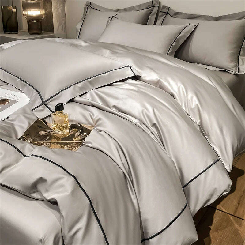 KIMLUD, Embroidery Bedding Sets Egyptian Cotton Bed Sheet Set Luxury Duvet Cover Bedsheet Bed Linen Pillowcase 5 Stars Hotel Bedclothes, KIMLUD Womens Clothes