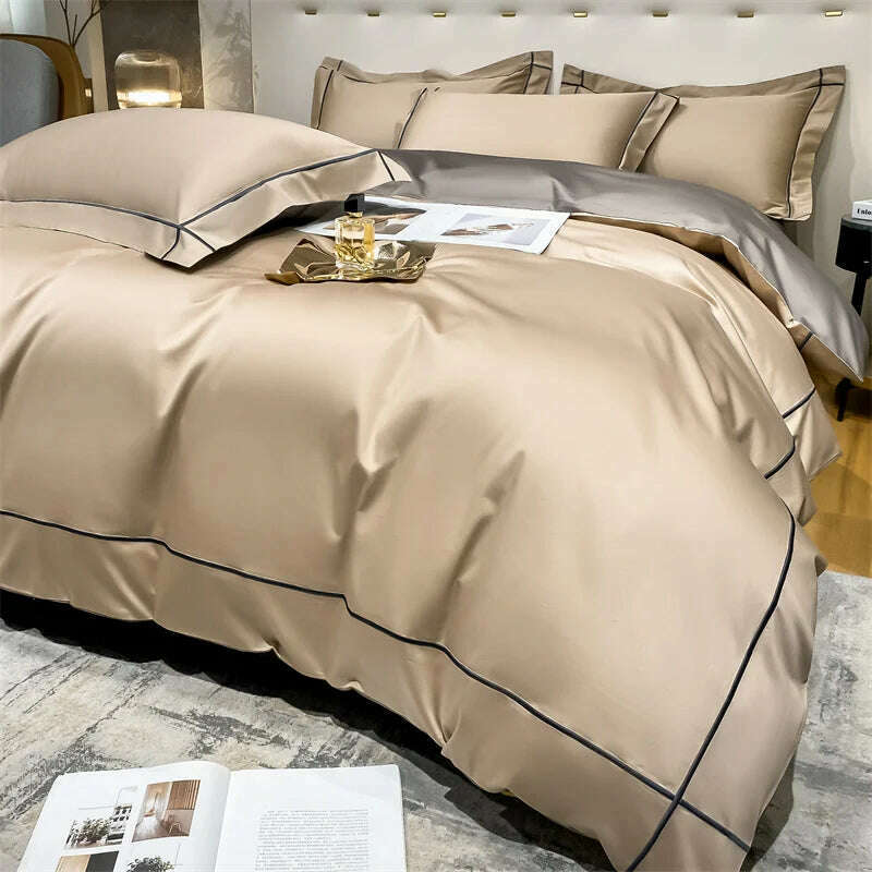 KIMLUD, Embroidery Bedding Sets Egyptian Cotton Bed Sheet Set Luxury Duvet Cover Bedsheet Bed Linen Pillowcase 5 Stars Hotel Bedclothes, Mi Camel / Ru Europe Size 4pcs / Flat Bed Sheet, KIMLUD APPAREL - Womens Clothes