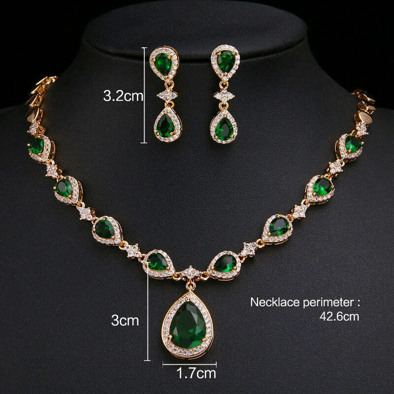 KIMLUD, Emmaya New Arrival Green Waterdrop Appearance Zirconia Charming Costume Accessories Earrings And Necklace Jewelry Sets, KIMLUD Womens Clothes