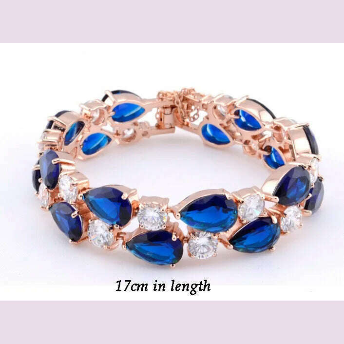 KIMLUD, Emmaya Rose/  Gold Color Mona Lisa Multicolor Cubic Zircon Bracelets Bangles Luxury Wedding Bracelet Women Gift Party, 17cm Rose Gold Blue, KIMLUD APPAREL - Womens Clothes