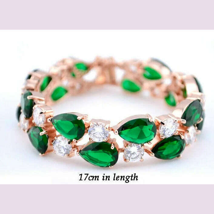 KIMLUD, Emmaya Rose/  Gold Color Mona Lisa Multicolor Cubic Zircon Bracelets Bangles Luxury Wedding Bracelet Women Gift Party, 17cm Rose Gold Green, KIMLUD APPAREL - Womens Clothes