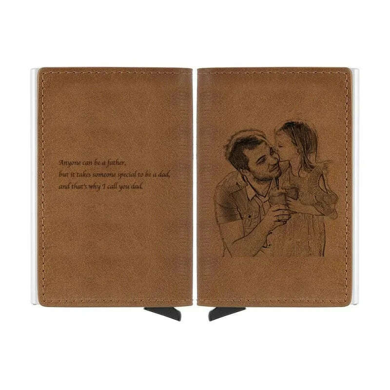 Engraving RFID Credit Card Holder Picture Custom Carving Wallet Card Case Leather Wallet Aluminium Mini Business Card Case Purse - KIMLUD