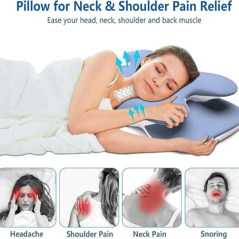 KIMLUD, Ergonomic Cervical Pillow Memory Foam Pillow Neck Pain Relief Comes With Ice Silk Pillowcase Adjustable  For Back Side Sleepers, KIMLUD Womens Clothes