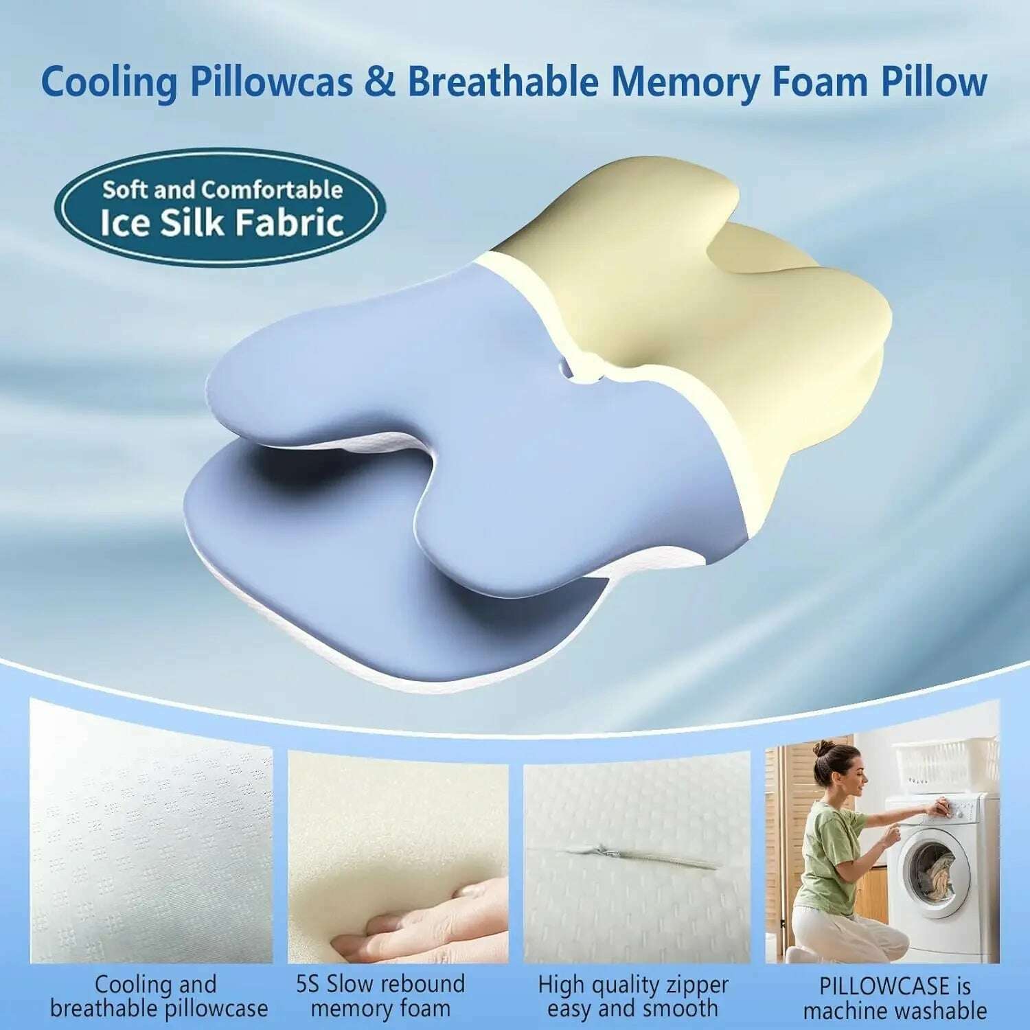 KIMLUD, Ergonomic Cervical Pillow Memory Foam Pillow Neck Pain Relief Comes With Ice Silk Pillowcase Adjustable  For Back Side Sleepers, KIMLUD Womens Clothes