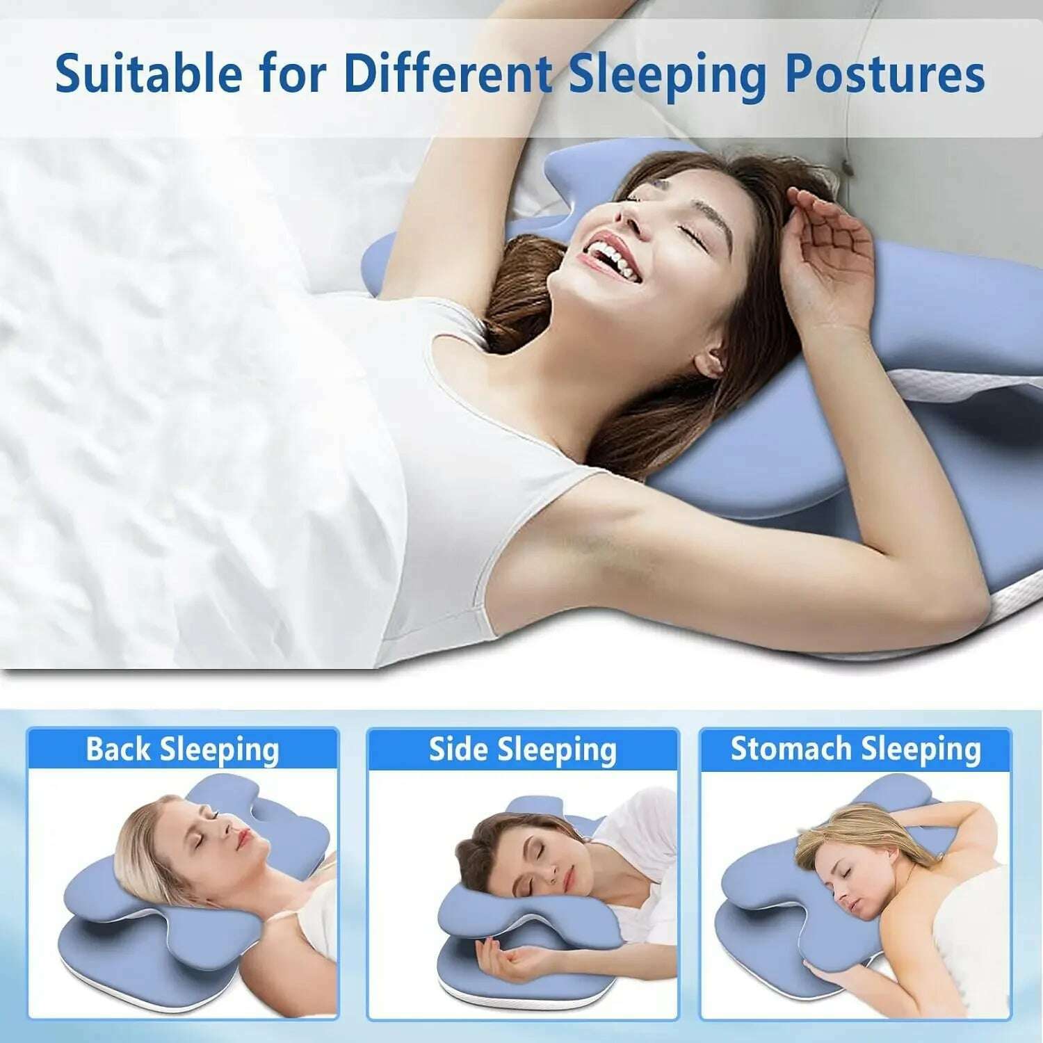 KIMLUD, Ergonomic Cervical Pillow Memory Foam Pillow Neck Pain Relief Comes With Ice Silk Pillowcase Adjustable  For Back Side Sleepers, KIMLUD Womens Clothes