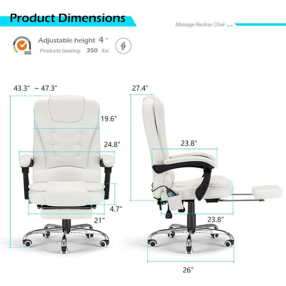 KIMLUD, Ergonomic Reclining Office Chair,with 7 Massage Points and Heat Function, w/Retractable Footrest,High Back Swivel Computer Chair, KIMLUD Womens Clothes