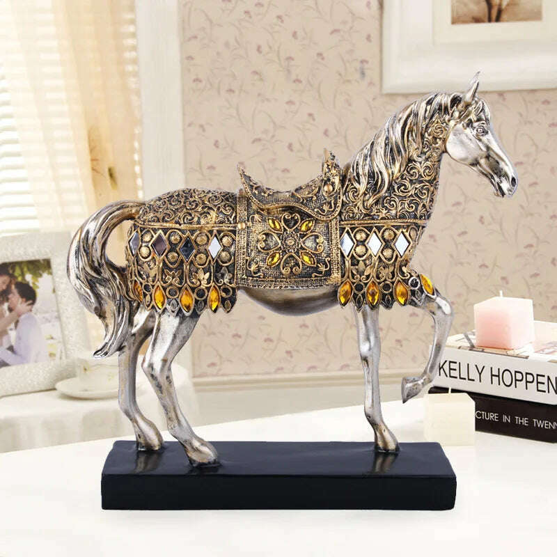 KIMLUD, ERMAKOVA Retro War Horse Resin Golden Trotting Horse Statue Animal Sculpture Figurine Miniature Home Office Study Room Decor, KIMLUD Womens Clothes