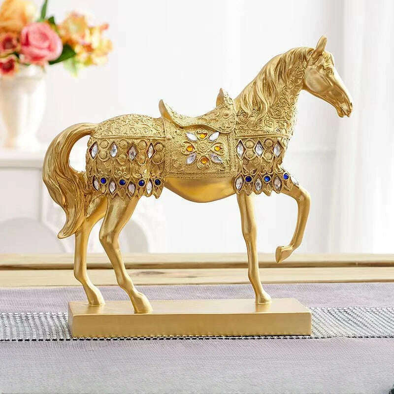 KIMLUD, ERMAKOVA Retro War Horse Resin Golden Trotting Horse Statue Animal Sculpture Figurine Miniature Home Office Study Room Decor, KIMLUD Womens Clothes