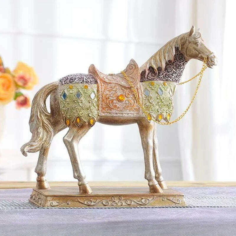 KIMLUD, ERMAKOVA Retro War Horse Resin Golden Trotting Horse Statue Animal Sculpture Figurine Miniature Home Office Study Room Decor, KIMLUD Womens Clothes